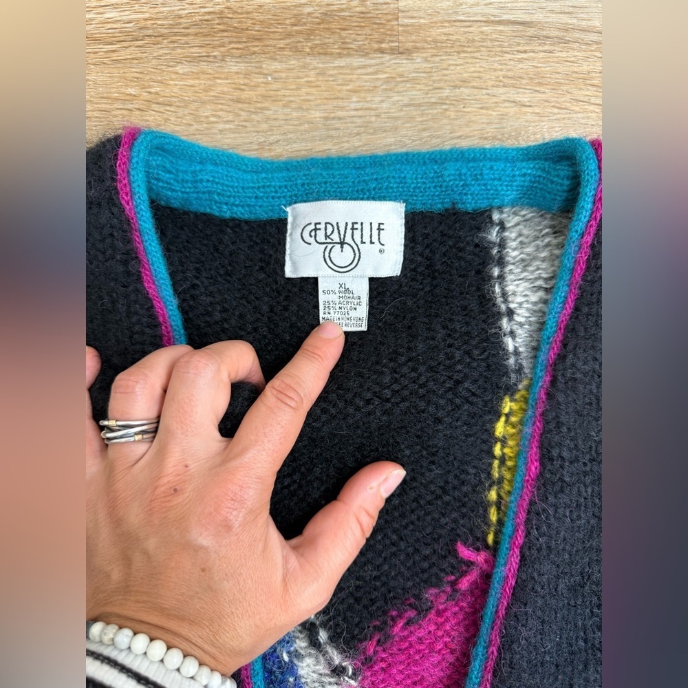 Vintage Cervelle Mohair Wool Blend Cardigan Sweater Knit Size L-XL Crazy 80s. - Picture 8 of 8